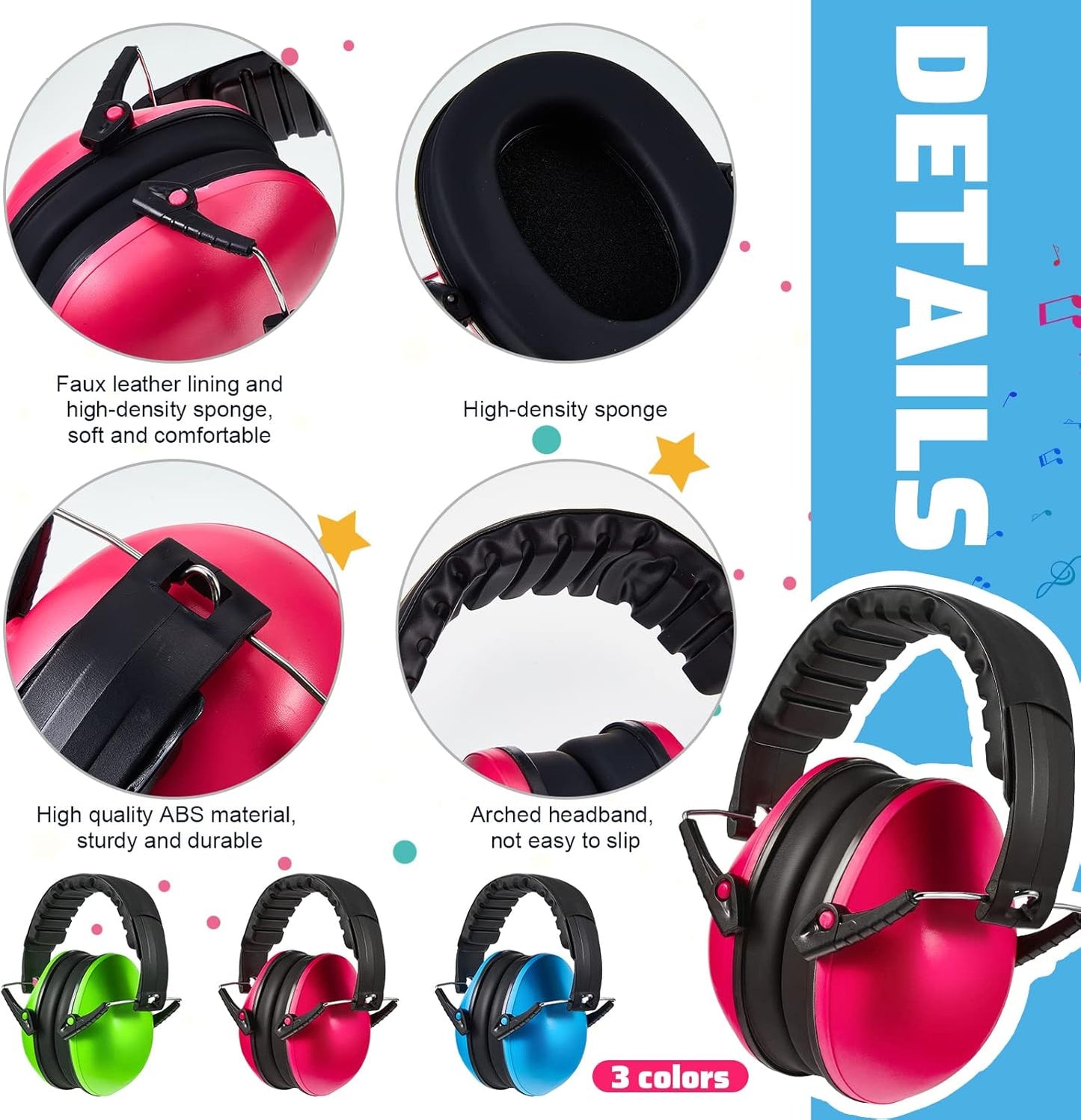 6 Pcs Noise Cancelling Headphones Kids Adult Ear Muffs Bulk, Protection 27db Reduction Hearing Earmuff(Novel Style,Green Pink Blue) Green Blue