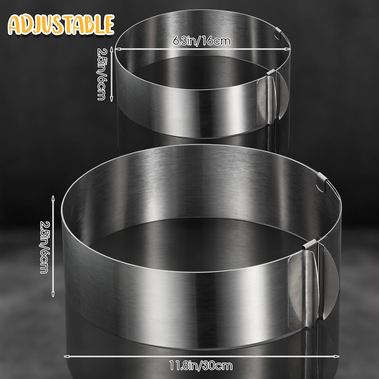 6-12 Inch Round Cookie Cutter Adjustable Circle Stainless Steel Cake Trimmer for Baking Kit Mousse Layered Biscuit Food Tiramisu Pastry