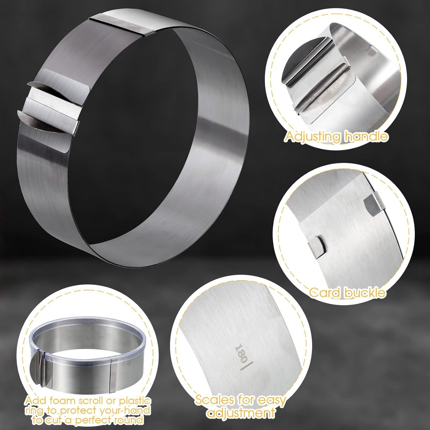 6-12 Inch Round Cookie Cutter Adjustable Circle Stainless Steel Cake Trimmer for Baking Kit Mousse Layered Biscuit Food Tiramisu Pastry