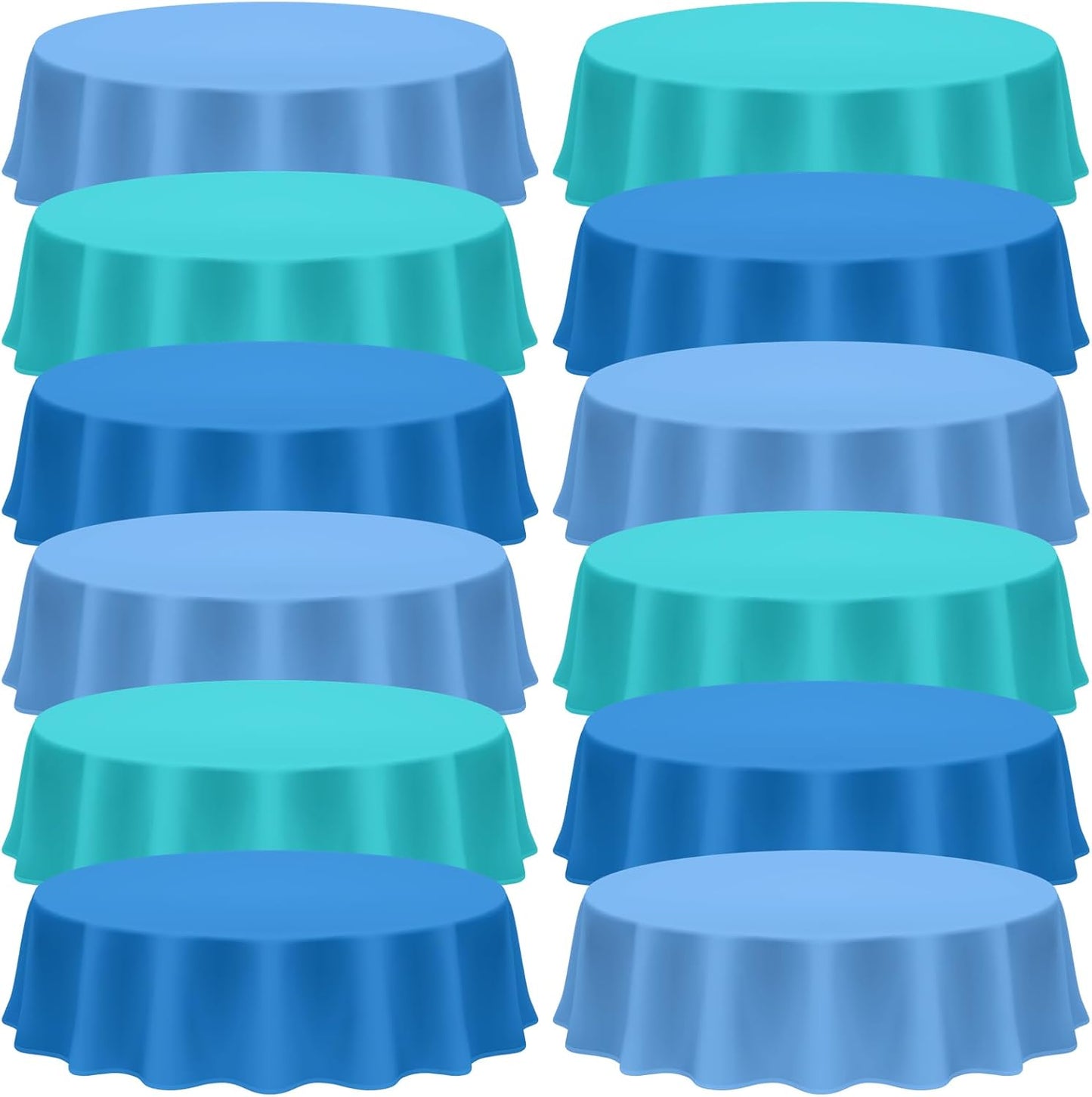 12 Pcs Ocean Theme Round Tablecloth,disposable Assorted Blue Tablecloth, Plastic Light Table Covers for Under the Sea Beach Surf Pool Party Birthday Decoration, 84" Inch