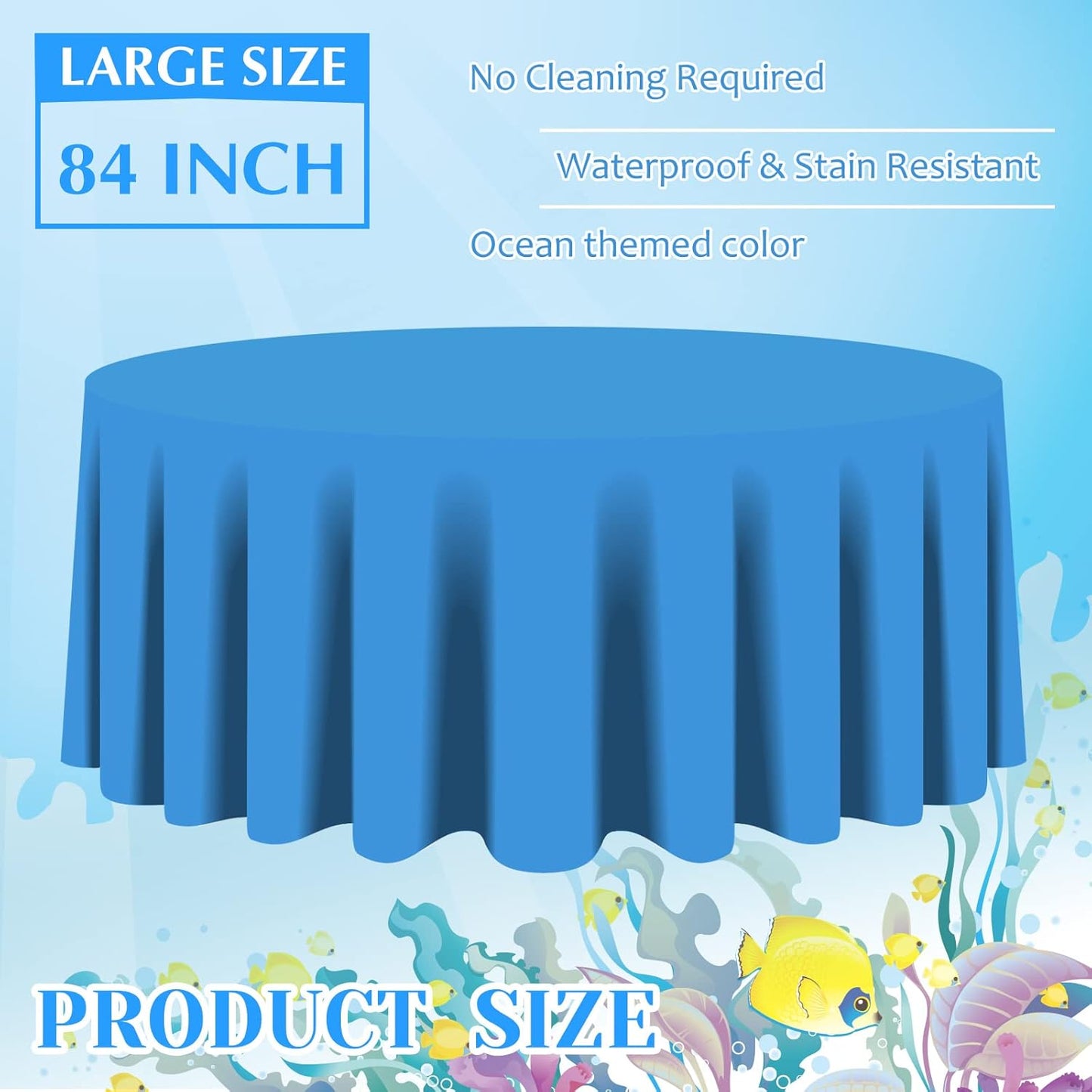 12 Pcs Ocean Theme Round Tablecloth,disposable Assorted Blue Tablecloth, Plastic Light Table Covers for Under the Sea Beach Surf Pool Party Birthday Decoration, 84" Inch