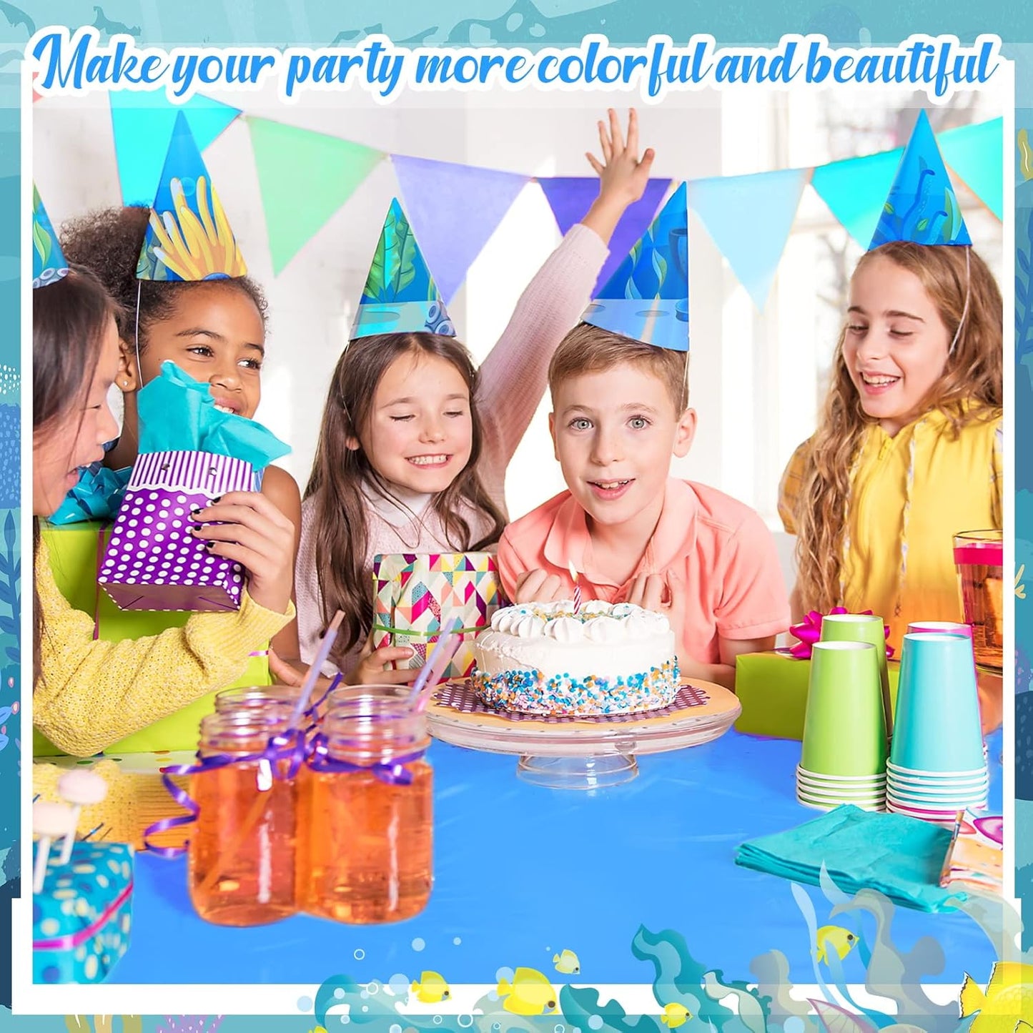 12 Pcs Ocean Theme Round Tablecloth,disposable Assorted Blue Tablecloth, Plastic Light Table Covers for Under the Sea Beach Surf Pool Party Birthday Decoration, 84" Inch