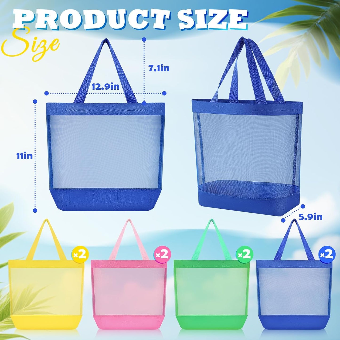 11 x 12.9 Inche Mesh Beach Tote Bags Mini Pool Reusable Colorful Polyester for Travel Party Swim Toys