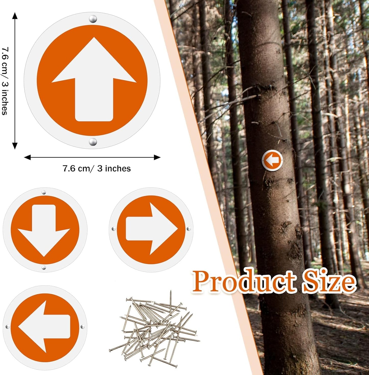 Reflective Trail Markers Bright Signs Lightweight Glow Arrows for Tree Marking Reflector Camping Hunting Hiking and More, Orange