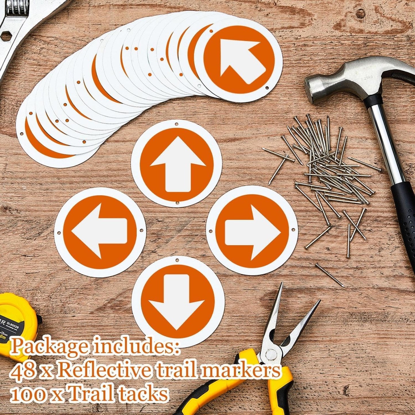 Reflective Trail Markers Bright Signs Lightweight Glow Arrows for Tree Marking Reflector Camping Hunting Hiking and More, Orange