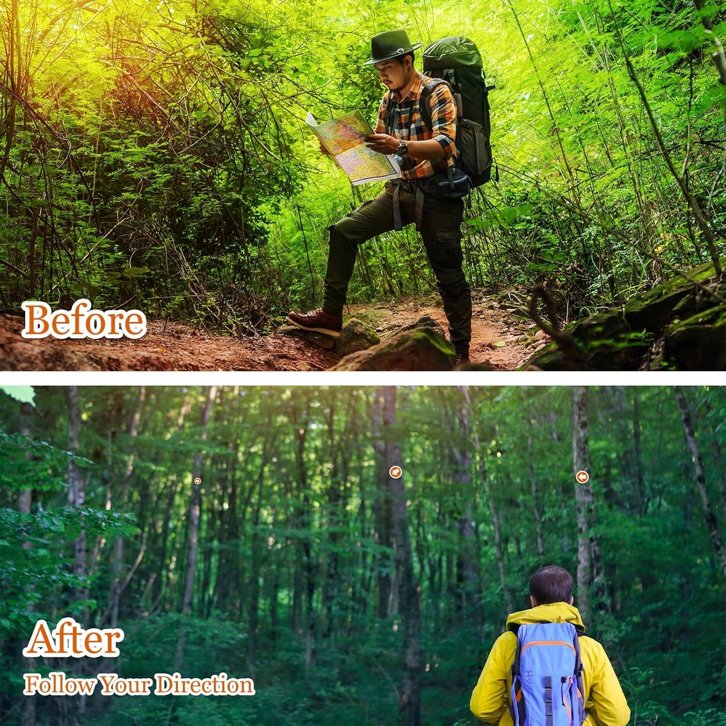 Reflective Trail Markers Bright Signs Lightweight Glow Arrows for Tree Marking Reflector Camping Hunting Hiking and More, Orange