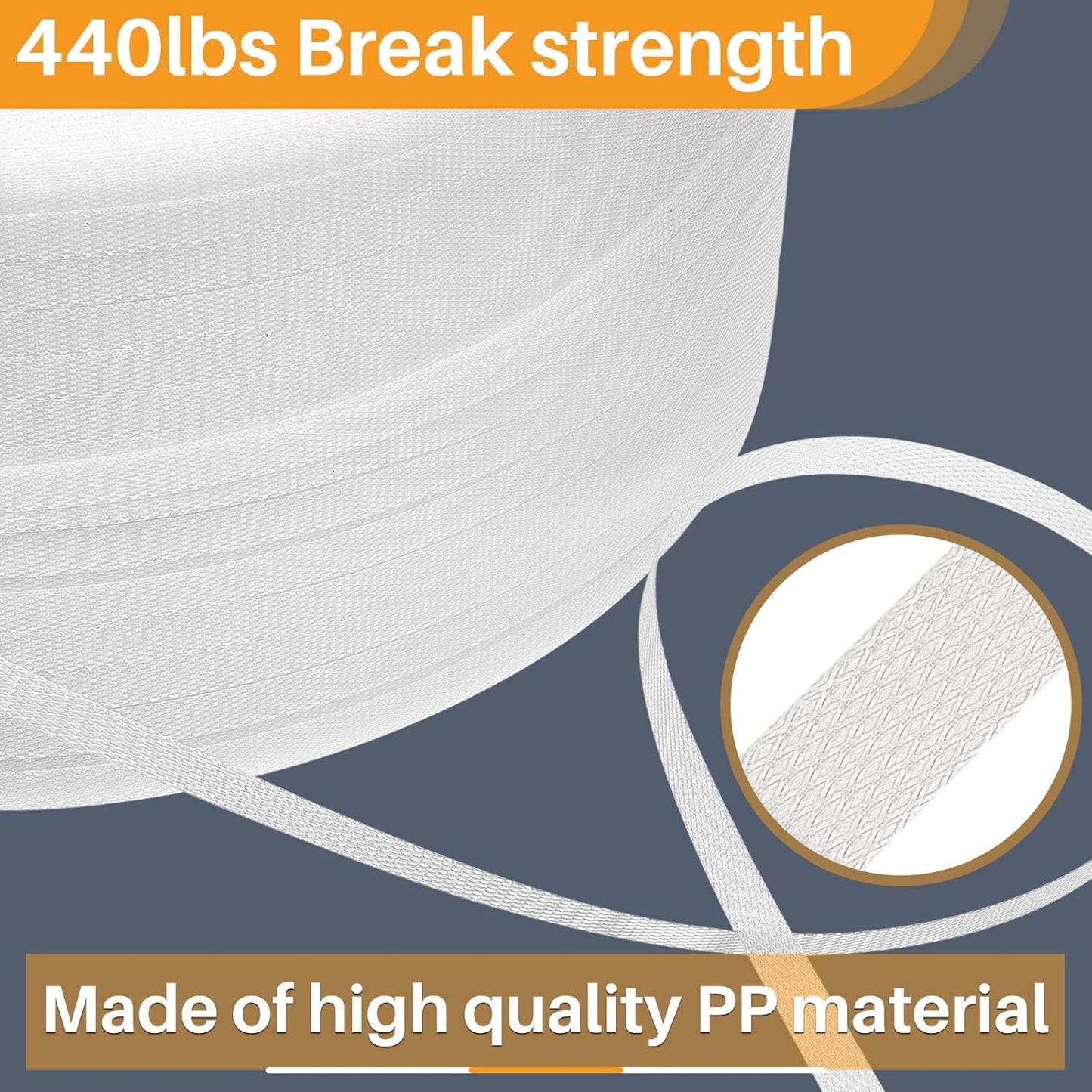 1/2 Inch Strapping, Polypropylene (PP) Heavy Duty Poly Packaging Strapping Roll 440 Lbs Break Strength for Banding Packing Industrial Machine(9900 ft,White) White 9900 ft