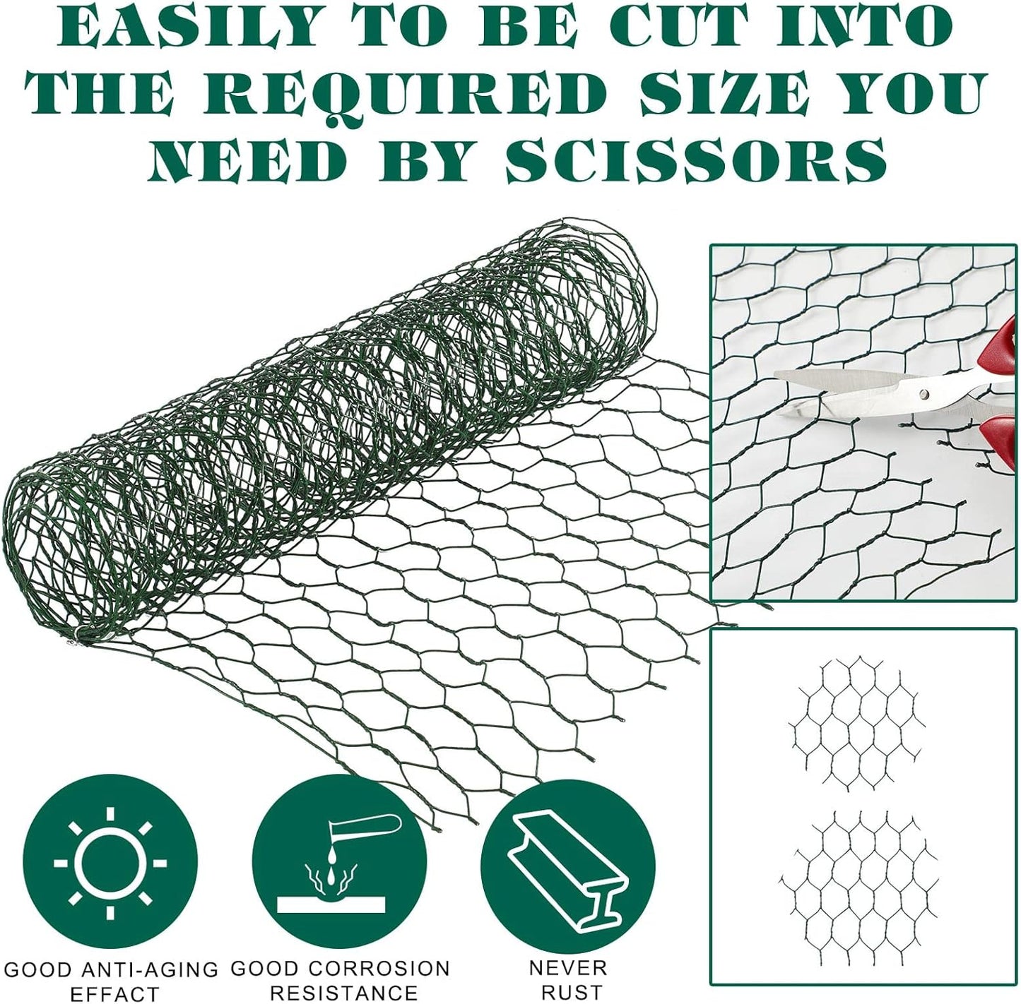 2 Pack Chicken Wire for Floral Arrangements 0.6 Inch Mesh Hexagonal Galvanized PVC Coated Netting Wires Fence Green Crafts Poultry Garden(12 x 48 Inch)  12