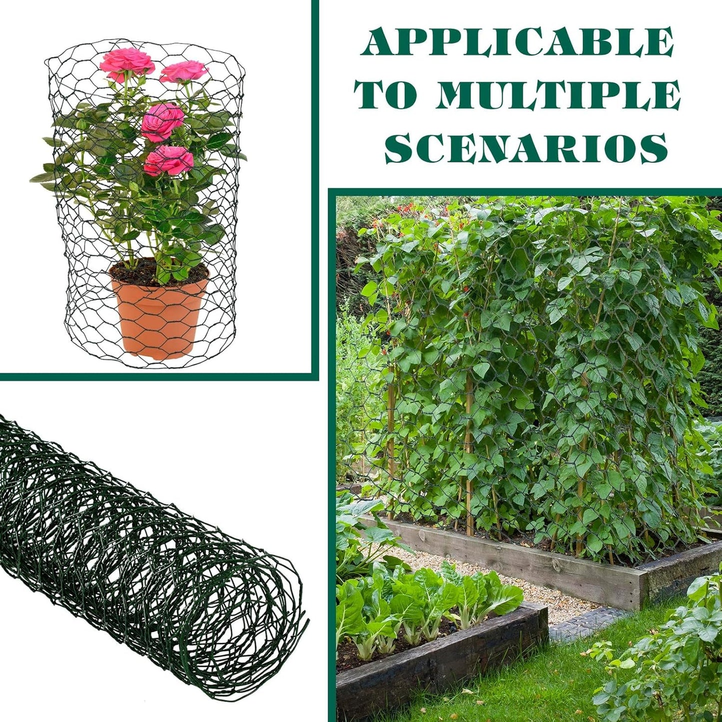 2 Pack Chicken Wire for Floral Arrangements 0.6 Inch Mesh Hexagonal Galvanized PVC Coated Netting Wires Fence Green Crafts Poultry Garden(12 x 48 Inch)  12