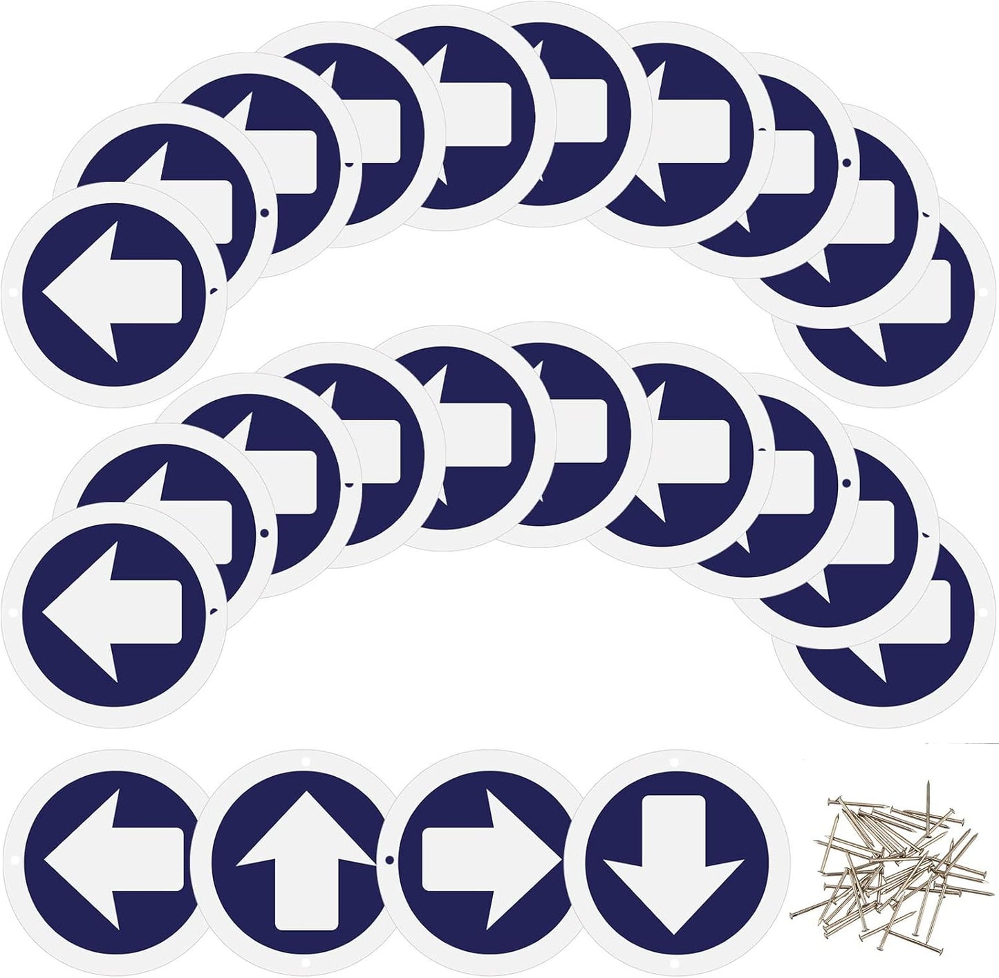 24 Pieces Bright Reflective Trail Markers Round Bin Marker with Tacks Aluminum Signs Thumb for Hunting Hiking Camping and More Blue