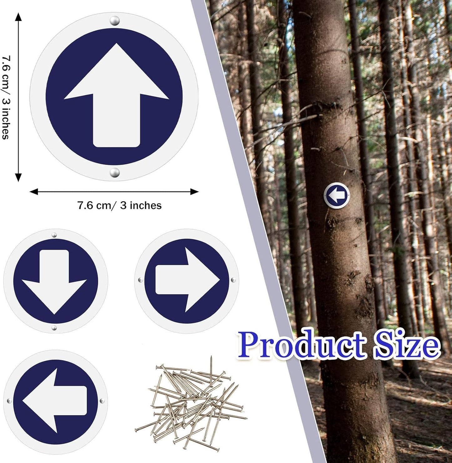 24 Pieces Bright Reflective Trail Markers Round Bin Marker with Tacks Aluminum Signs Thumb for Hunting Hiking Camping and More Blue