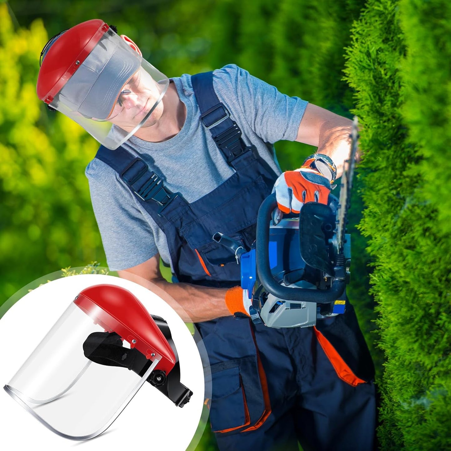 2 Pcs Safety Face Shield Mask Full Impact Clear with Crown for Grinding Cutting Weed Moving Construction (Red,Clear) Red,