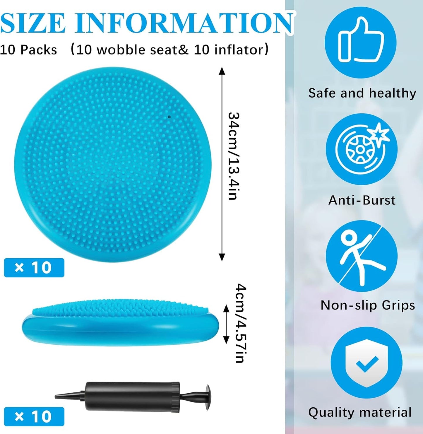 10 Pcs Wobble Cushion Wiggle Seat for Sensory Kid Flexible Seating Promotes Active Learning Improves Student Productivity Stability Inflated Balance Disc Pad with Air Pump Classroom Mint Green