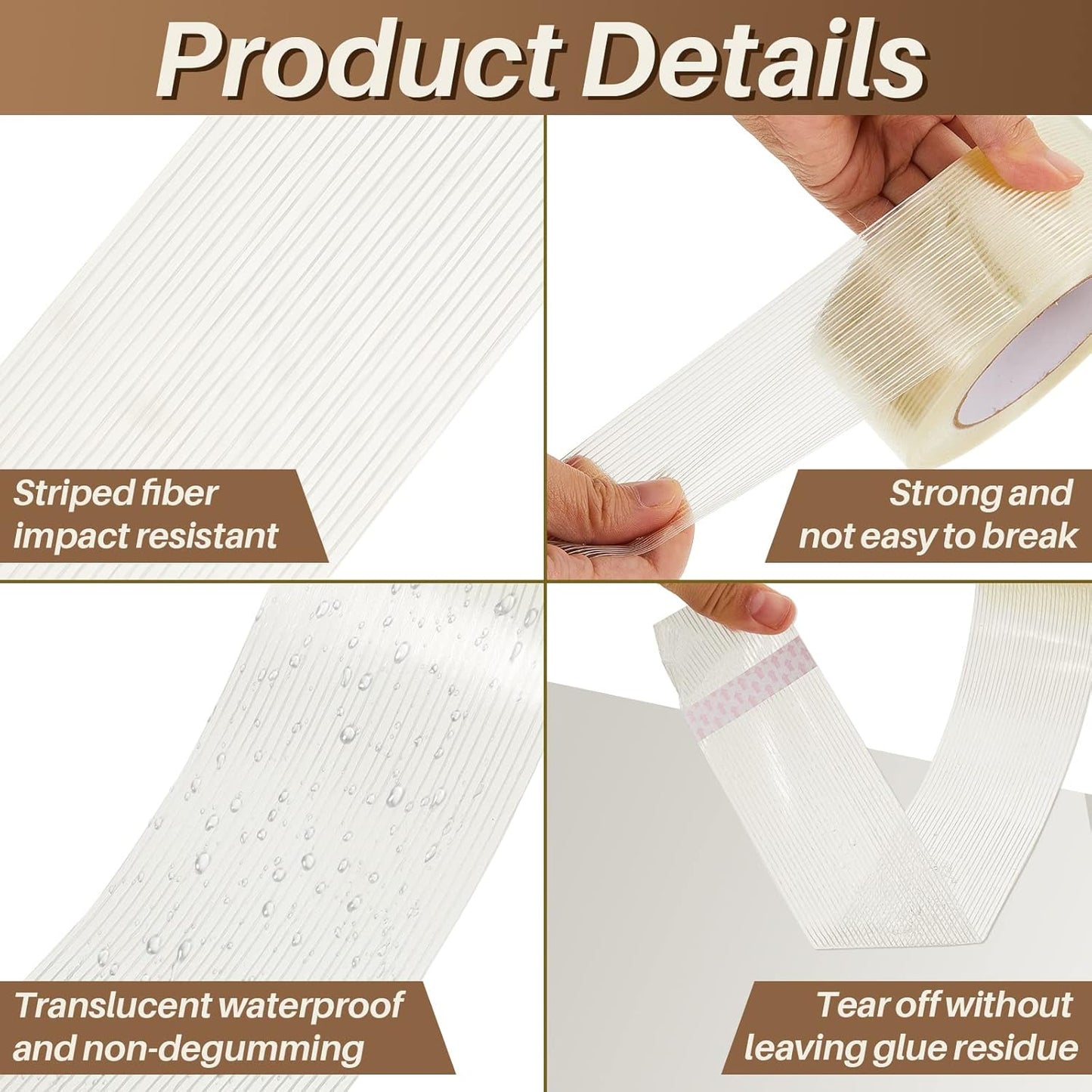 12 Rolls Filament Strapping Tape 5.7 Mil Heavy Duty Transparent Reinforced Fiberglass for Packaging Sealing Binding Fixing Supplies(2 Inch x 55 Yard)  2 Yard