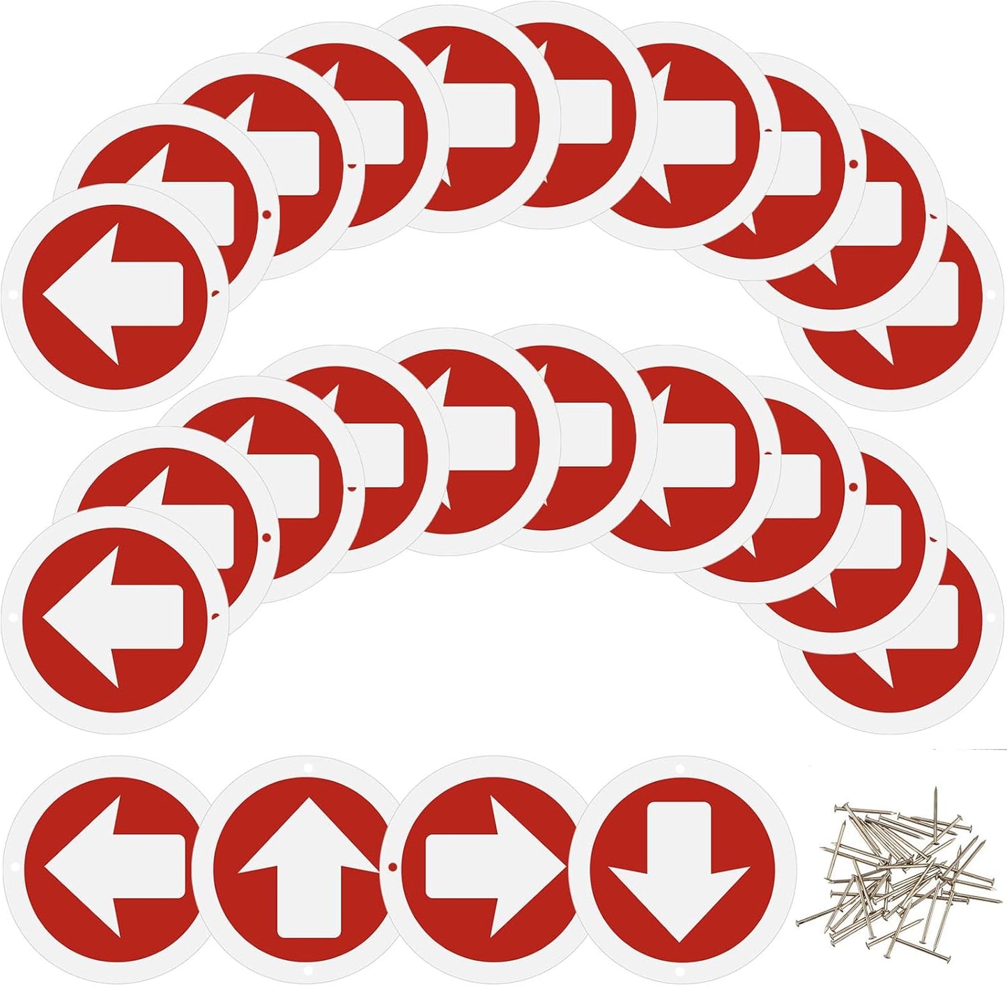 24 Pcs 3 Inch Round Trail Markers with Reflective Tacks Aluminum Arrow Sign Traffic Signs Wall Decor Marking Reflectors for Outdoor Camping Hiking Hunting Driving, Red