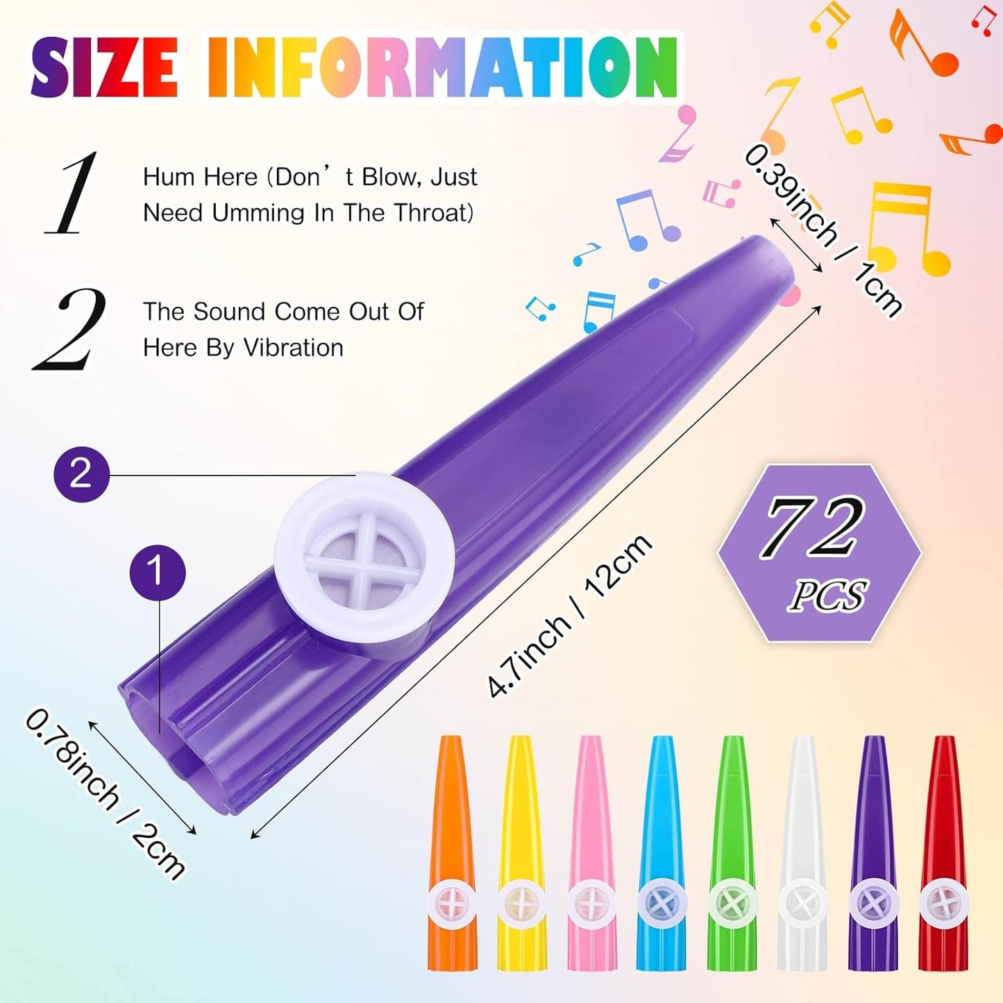 72 Pcs 8 Colors Plastic Kazoos Bulk Kazoo Musical Instruments for Party Favors Music Classroom and Events Gifts Bag Fillers Teacher Prizes Birthday Anniversary Christmas