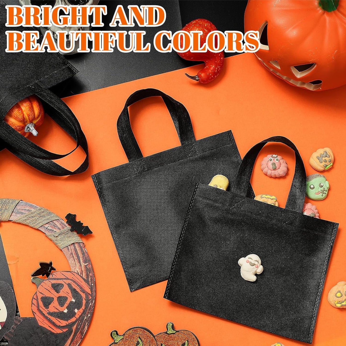 80 Pack Non Woven Party Favor Bag 9.8'' Reusable Tote Bags Bulk with Handles for Birthday Supplies Black