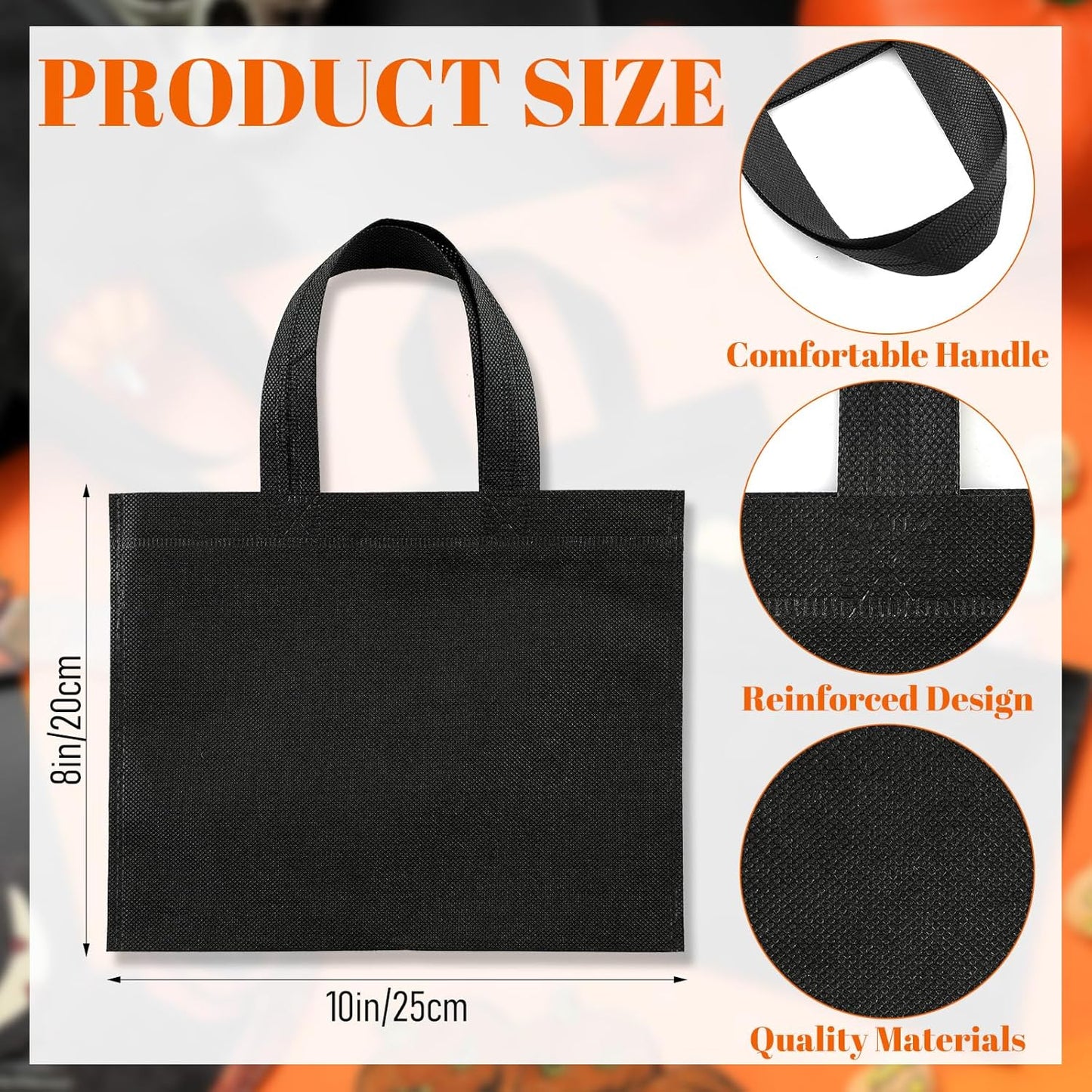 80 Pack Non Woven Party Favor Bag 9.8'' Reusable Tote Bags Bulk with Handles for Birthday Supplies Black