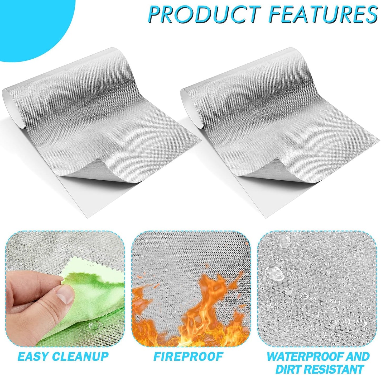 2 Pcs 24'' x 48'' Aluminized Heat Shield Thermal Barrier Adhesive Backed Blanket Wrap Fiberglass Insulation Reflective Material High Temp Protection for Exhaust Wood Fireplace Stove