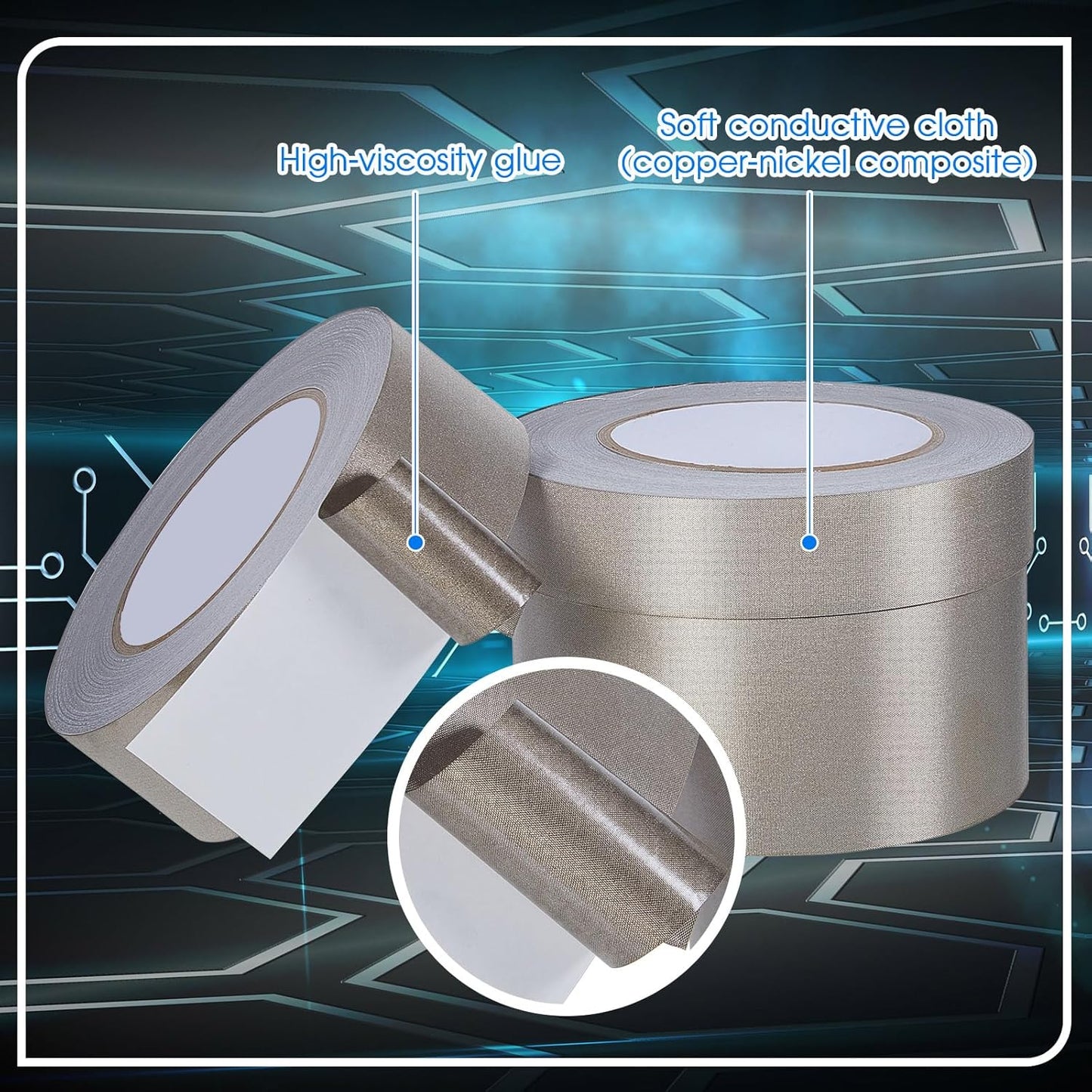 3 Roll Double Conductive Fabric Tape Cloth Adhesive Roll(1in x 100ft, 1.5in 2in 100ft)  1in 100ft