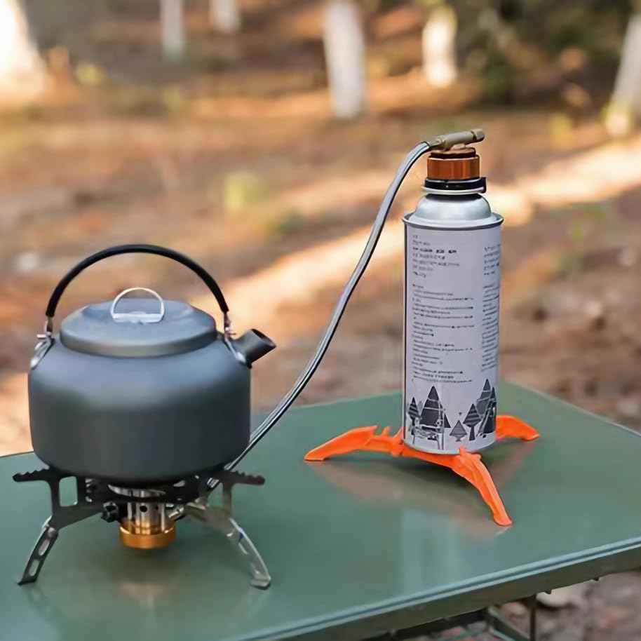 2Pcs Camping Stove Fuel Can Stabilizer, Mini Foldable Outdoor Hiking Cooking Gas Tank Bracket,Foldable Cartridge Canister Tripod (Black)