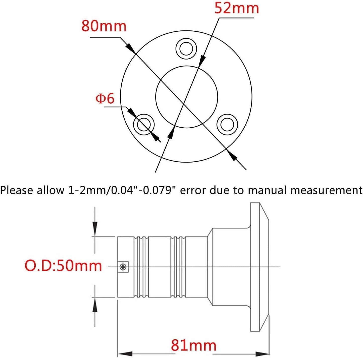 2"(50mm) Boat Gas/Fuel/Water/Waste/Diesel Deck Fill/Filler with Keyless Cap 2" Marine Mirror- Polished 316 Stainless Steel Hardware for Yacht Caravan Fuel