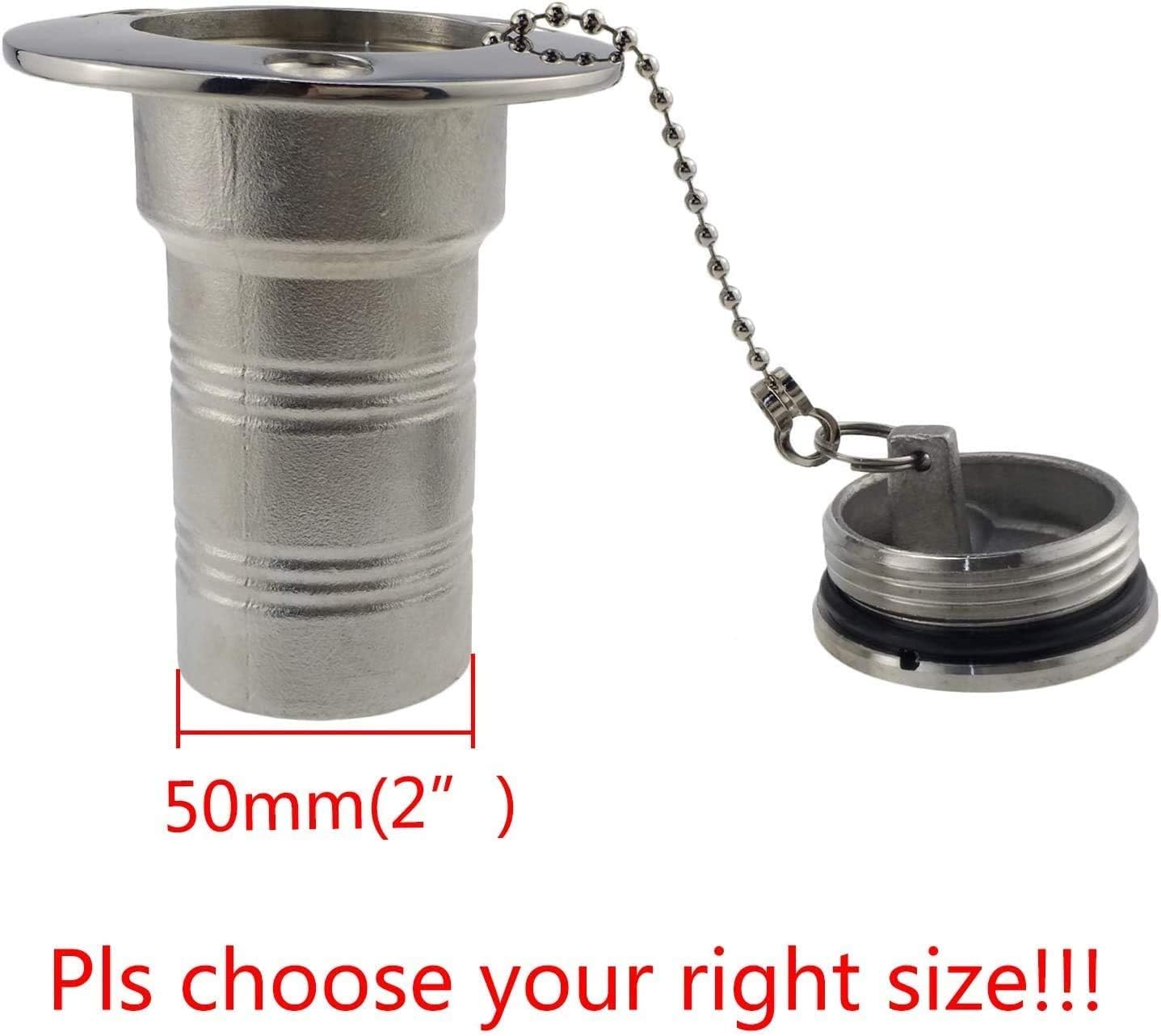2"(50mm) Boat Gas/Fuel/Water/Waste/Diesel Deck Fill/Filler with Keyless Cap 2" Marine Mirror- Polished 316 Stainless Steel Hardware for Yacht Caravan Fuel