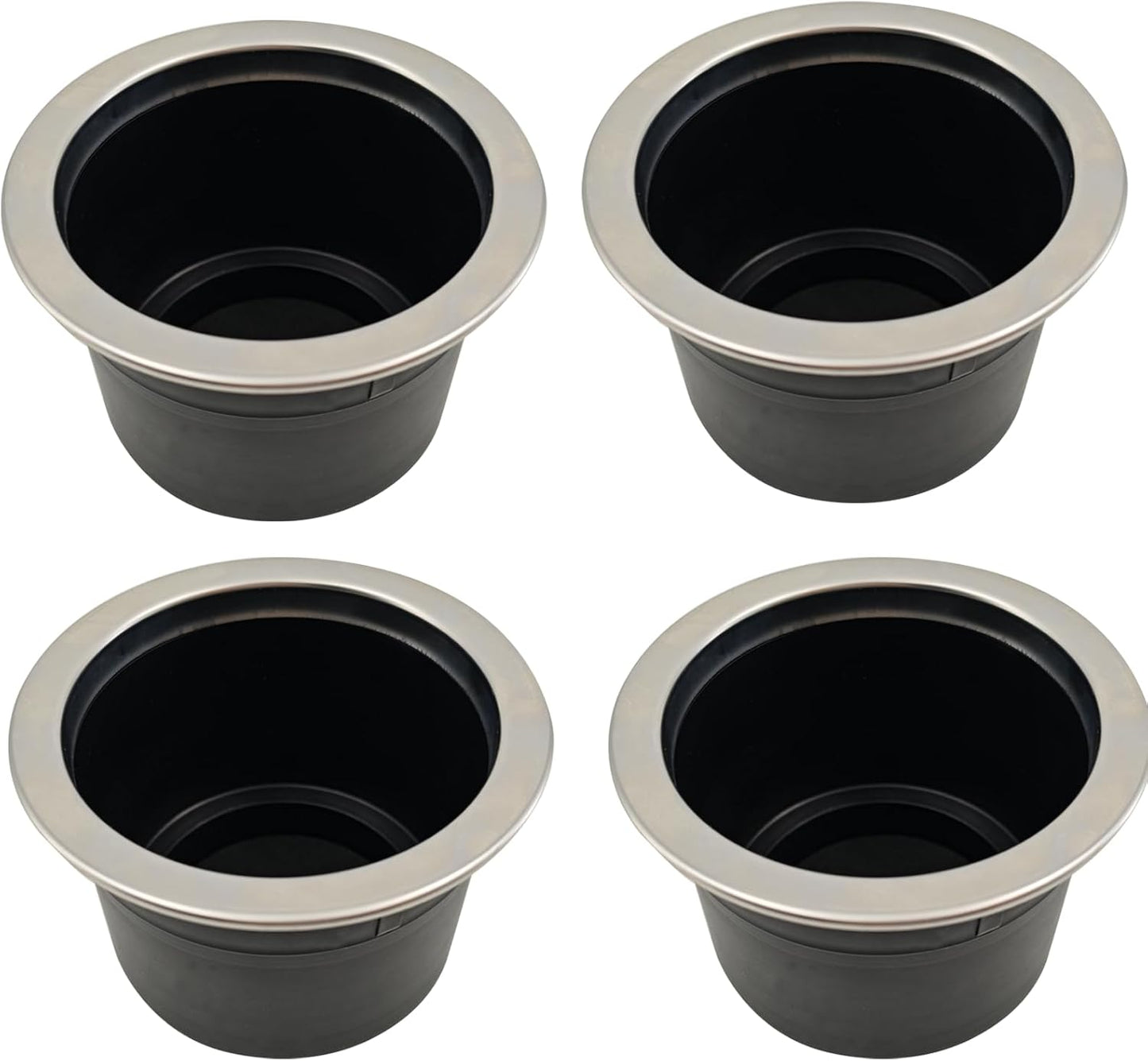 4Pcs Cup Holder Insert Plastic Universal Drop in with Drain, for RV Boat Car, Pontoon Table Sofa,Stainless Steel Edging