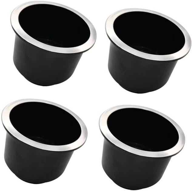 4Pcs Cup Holder Insert Plastic Universal Drop in Chrome with Drain, for RV Boat Car, Pontoon Table Sofa