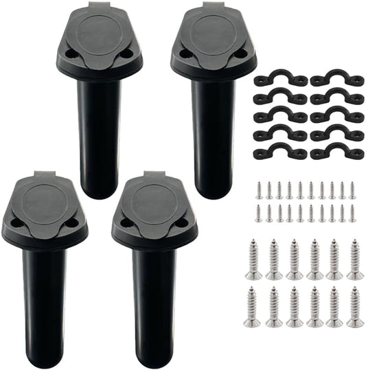 4pc Kayak Fishing Rod Holder - Plastic Flush Mount Boat Holders with Cap Cover for Canoe and Tackle Accessory
