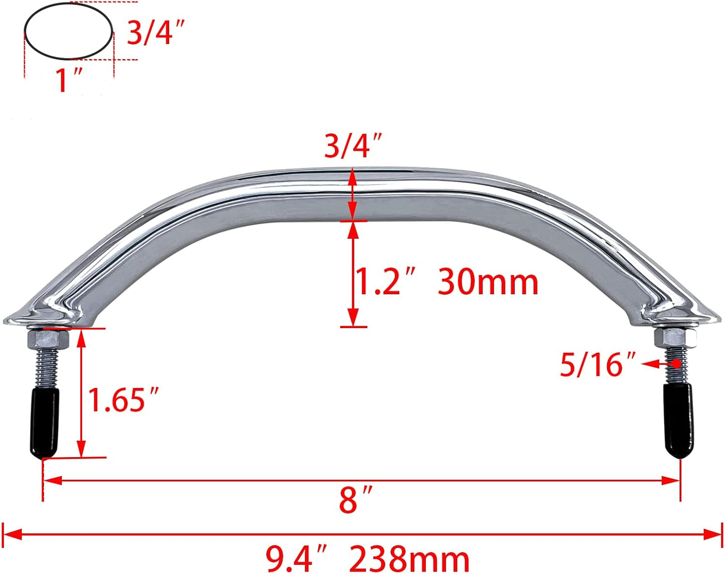 8'' Boat Polished Grab Handle Round Tube Bar Handrail 316 Stainless Steel for Marine Yacht RV