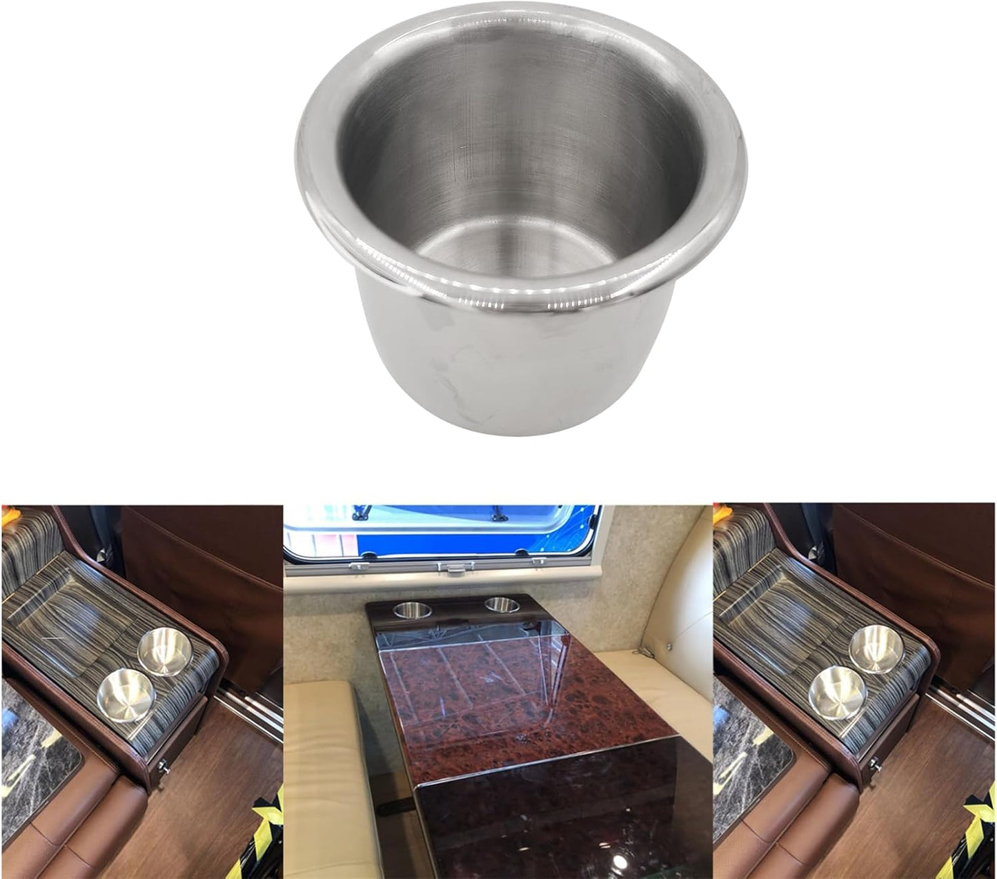 4Pcs Stainless Steel Cup Holder,Drop-in Anti-Spill Heavy Duty Poker Table Holder Inserts Fits Standard Soda Can for Desk, Boats, RV Cars & Trucks