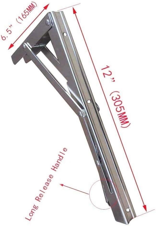 2 PCS Heavy Duty Stainless Steel Folding Shelf Bench Table Bracket, Max Load: 660lb/300kg, Long Release Arm 12 Inch