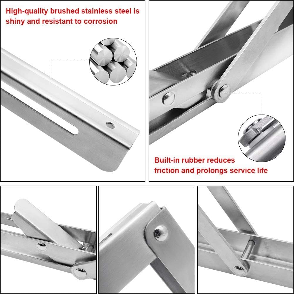 2 PCS Heavy Duty Stainless Steel Folding Shelf Bench Table Bracket, Max Load: 660lb/300kg, Long Release Arm 12 Inch