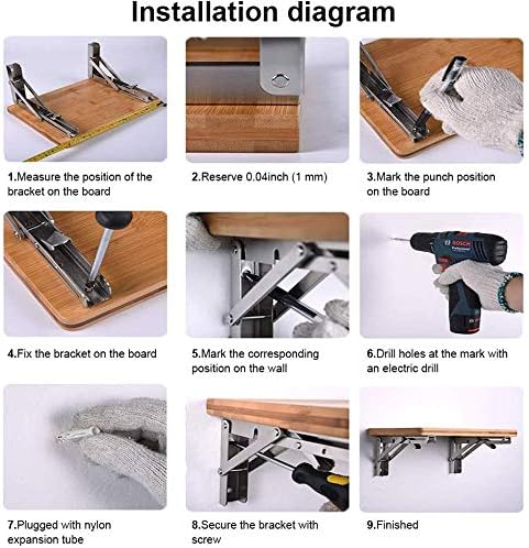 2 PCS Heavy Duty Stainless Steel Folding Shelf Bench Table Bracket, Max Load: 660lb/300kg, Long Release Arm 12 Inch