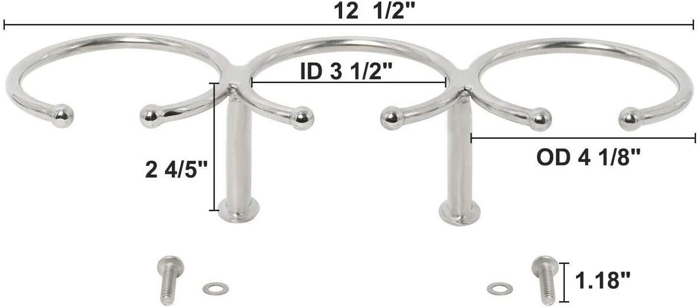 Boat Triple Ring Cup Drink Holder, Stainless Steel 316 Holder Polished for Yacht Truck Car Apartment RV- Open Design (1pcs)