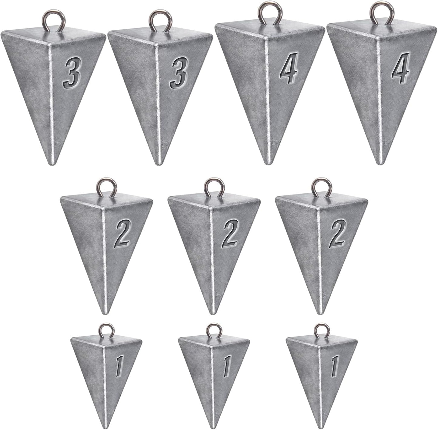 Pyramid Sinkers Fishing Weights Sinkers, Saltwater Freshwater Lead Weight Sinker for Ocean Surf Gear Catfish Tackle 1oz 2oz 3oz 4oz 5oz 6oz 8oz 10oz 12oz 16oz 32oz  10 Pack Kit: 1oz*3, 2oz*3, 3oz*2,