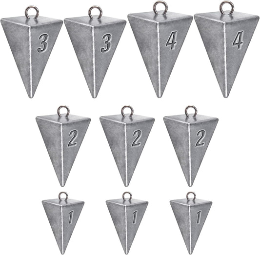 Pyramid Sinkers Fishing Weights Sinkers, Saltwater Freshwater Lead Weight Sinker for Ocean Surf Gear Catfish Tackle 1oz 2oz 3oz 4oz 5oz 6oz 8oz 10oz 12oz 16oz 32oz  10 Pack Kit: 1oz*3, 2oz*3, 3oz*2,