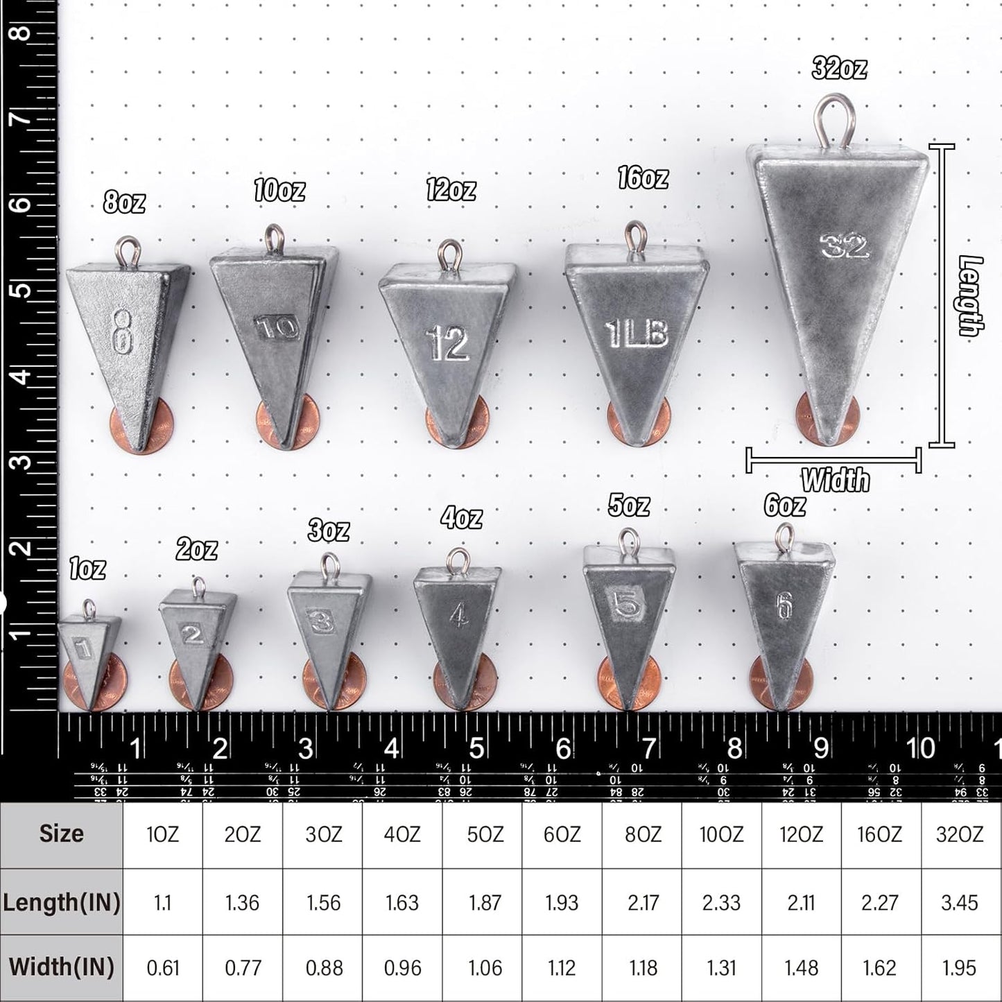 Pyramid Sinkers Fishing Weights Sinkers, Saltwater Freshwater Lead Weight Sinker for Ocean Surf Gear Catfish Tackle 1oz 2oz 3oz 4oz 5oz 6oz 8oz 10oz 12oz 16oz 32oz  10 Pack Kit: 1oz*3, 2oz*3, 3oz*2,