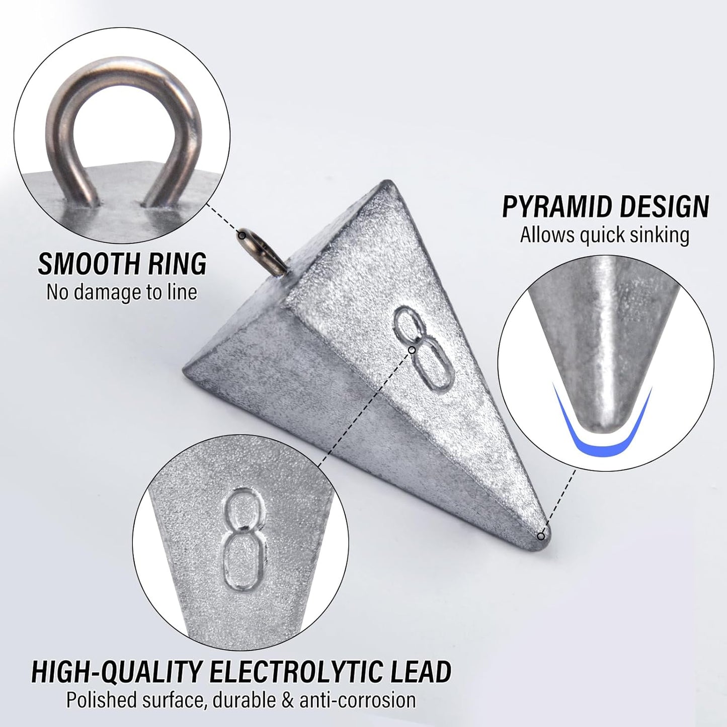 Pyramid Sinkers Fishing Weights Sinkers, Saltwater Freshwater Lead Weight Sinker for Ocean Surf Gear Catfish Tackle 1oz 2oz 3oz 4oz 5oz 6oz 8oz 10oz 12oz 16oz 32oz  10 Pack Kit: 1oz*3, 2oz*3, 3oz*2,