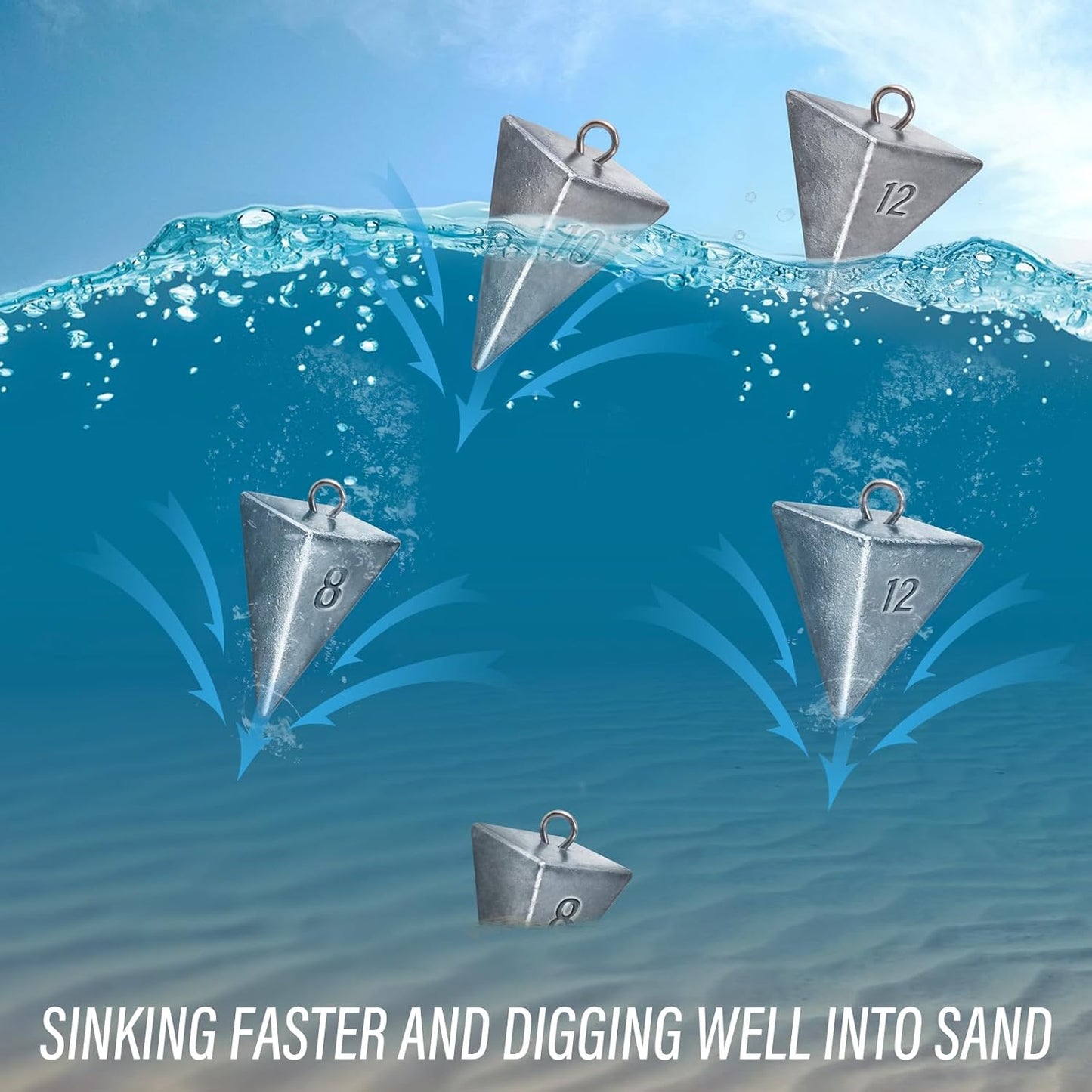Pyramid Sinkers Fishing Weights Sinkers, Saltwater Freshwater Lead Weight Sinker for Ocean Surf Gear Catfish Tackle 1oz 2oz 3oz 4oz 5oz 6oz 8oz 10oz 12oz 16oz 32oz  10 Pack Kit: 1oz*3, 2oz*3, 3oz*2,