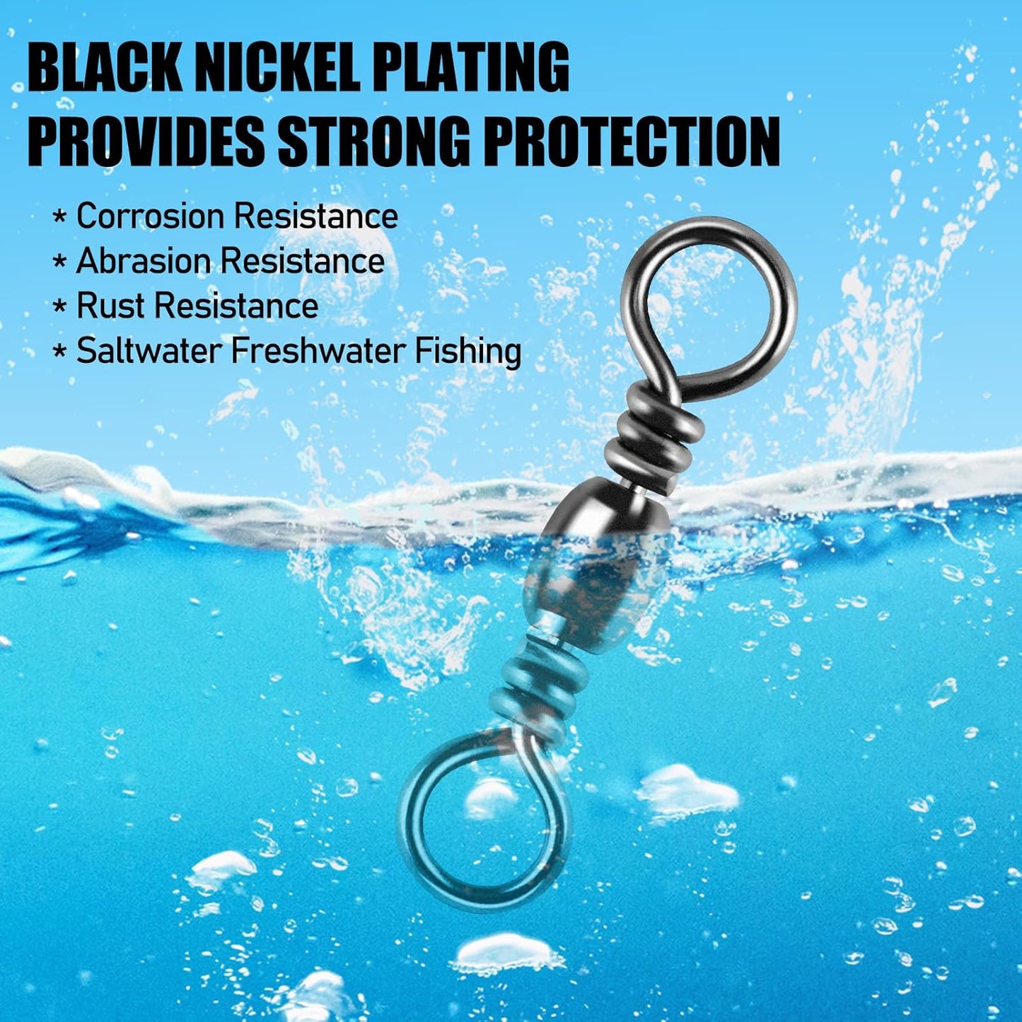100-Pack Fishing Barrel Swivels, High Strength Stainless Solid Ring Brass Swivel with Black Nickel Coating, Rolling Swivels Tackle Line Connector Saltwater Freshwater  #16-18LB
