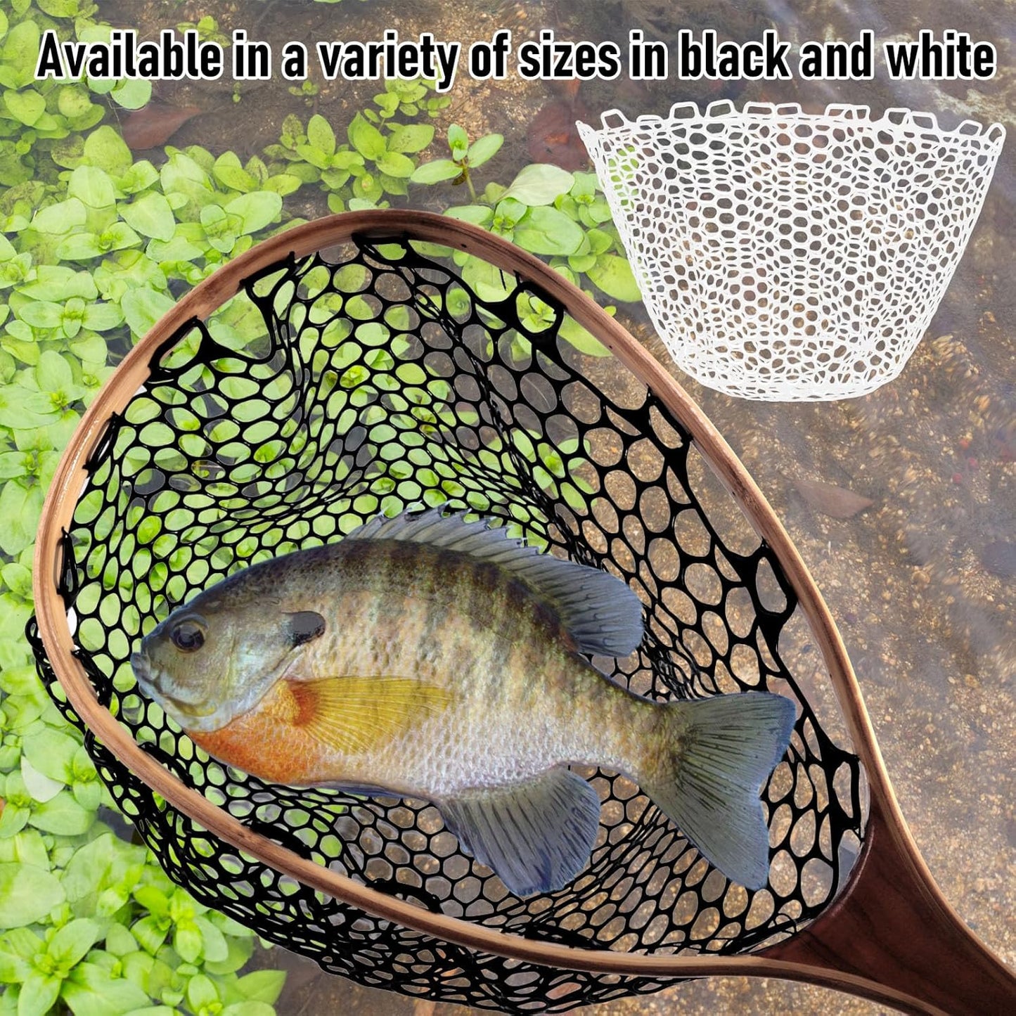 Fishing Nets Silicone Replacement Netting, Clear Black Fly Ice Net Landing Kayak Without Handle for Freshwater Saltwater Foldable Soft Flexible Trout Mesh 4025