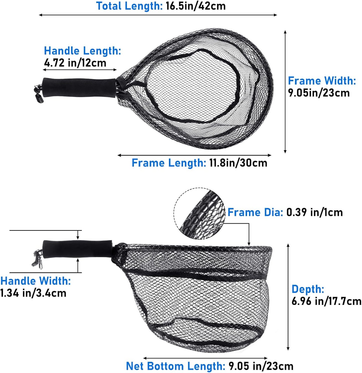 Fly Fishing Net with EVA Handle, Ice Landing Nets CNC Aluminum Alloy Frame, Rubber Coated Mesh Trout Kayak for Crappie Bass Sunfish Bulegill Panfish Black