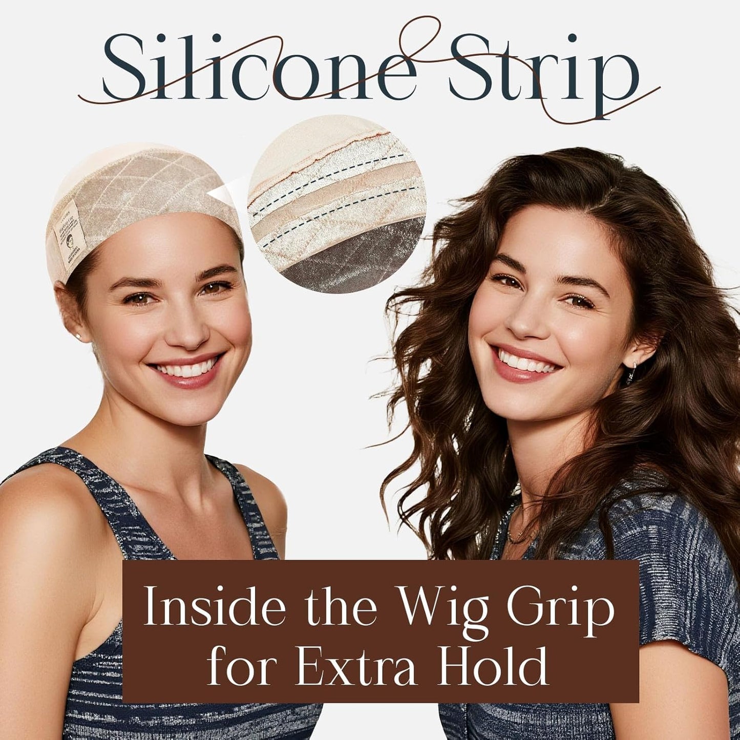 Wig Grip Cap with Silicone Strip to Keep Wigs in Place, 2-in-1 Soft Comfortable Caps for Women Non Slip, Nude 2 PCS