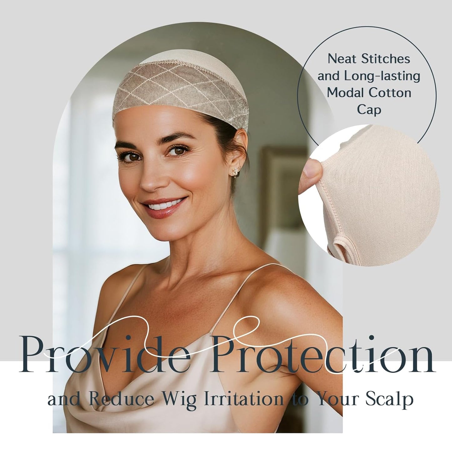 Wig Grip Cap with Silicone Strip to Keep Wigs in Place, 2-in-1 Soft Comfortable Caps for Women Non Slip, Nude 2 PCS