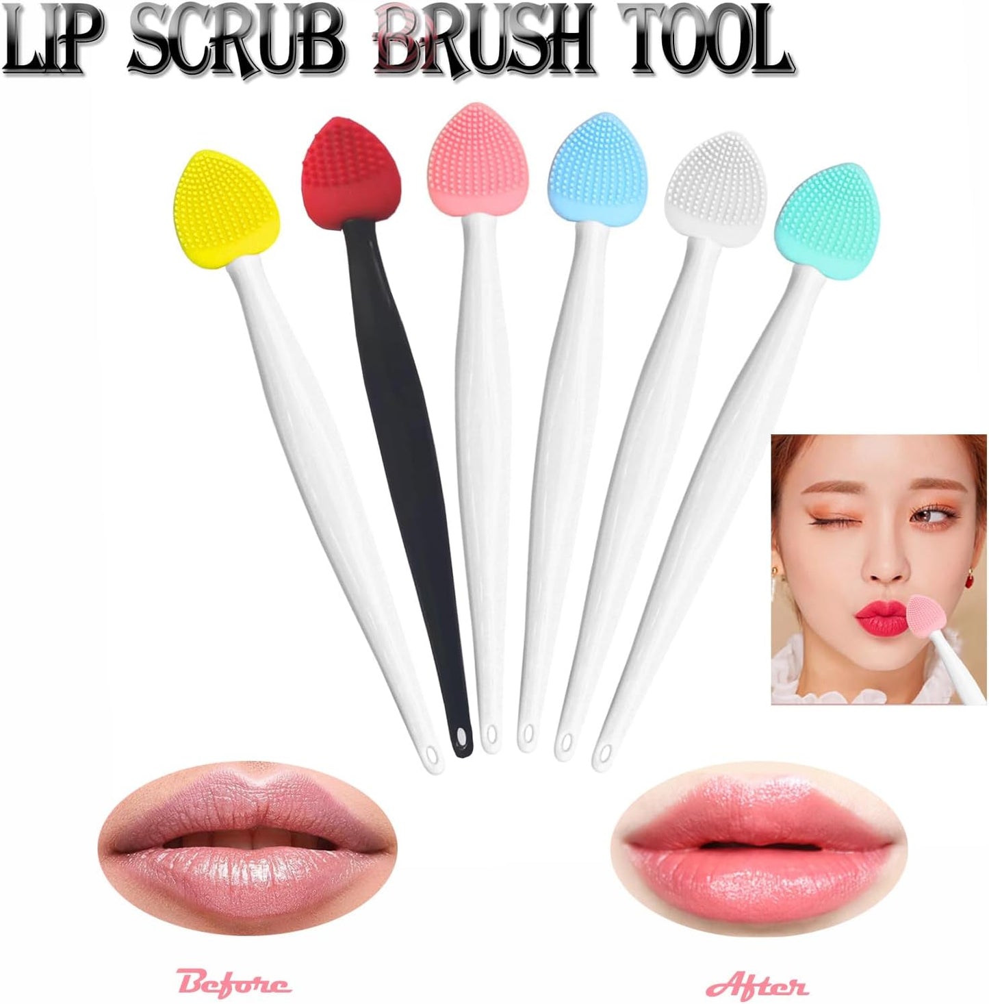 Lip Scrub Brush Tool,Double-Sided Silicone Exfoliating Brushes Kits,Gentle Exfoliator Scrubber for Smooth,Soft,Bright,Fuller Healthy Lips (3 Colors) Heart - 3 Colors