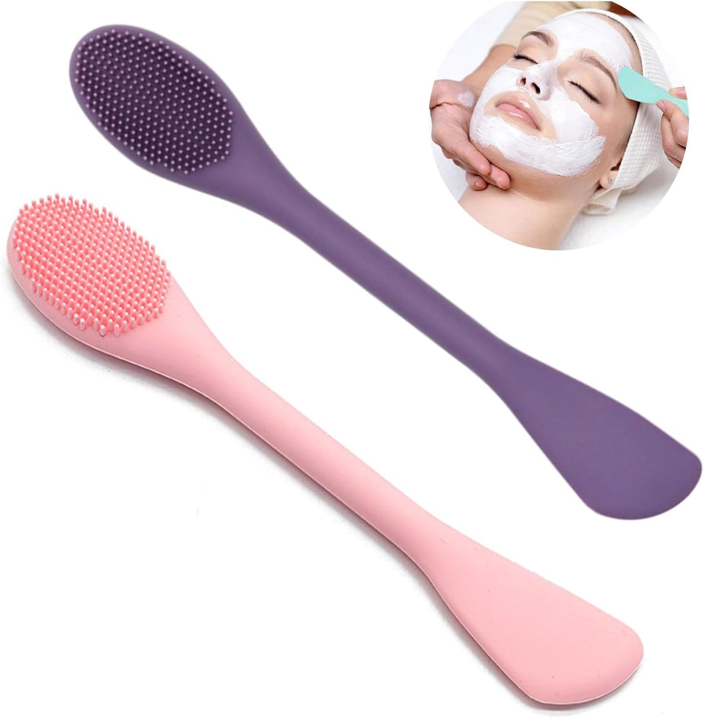 Silicone Face Mask Applicator Brush,Soft DIY Skincare Tools,Scrubber Exfoliator,Facial Cleansing Brush for Deep Gentle Exfoliating (Pink/Purple) Pink/Purple