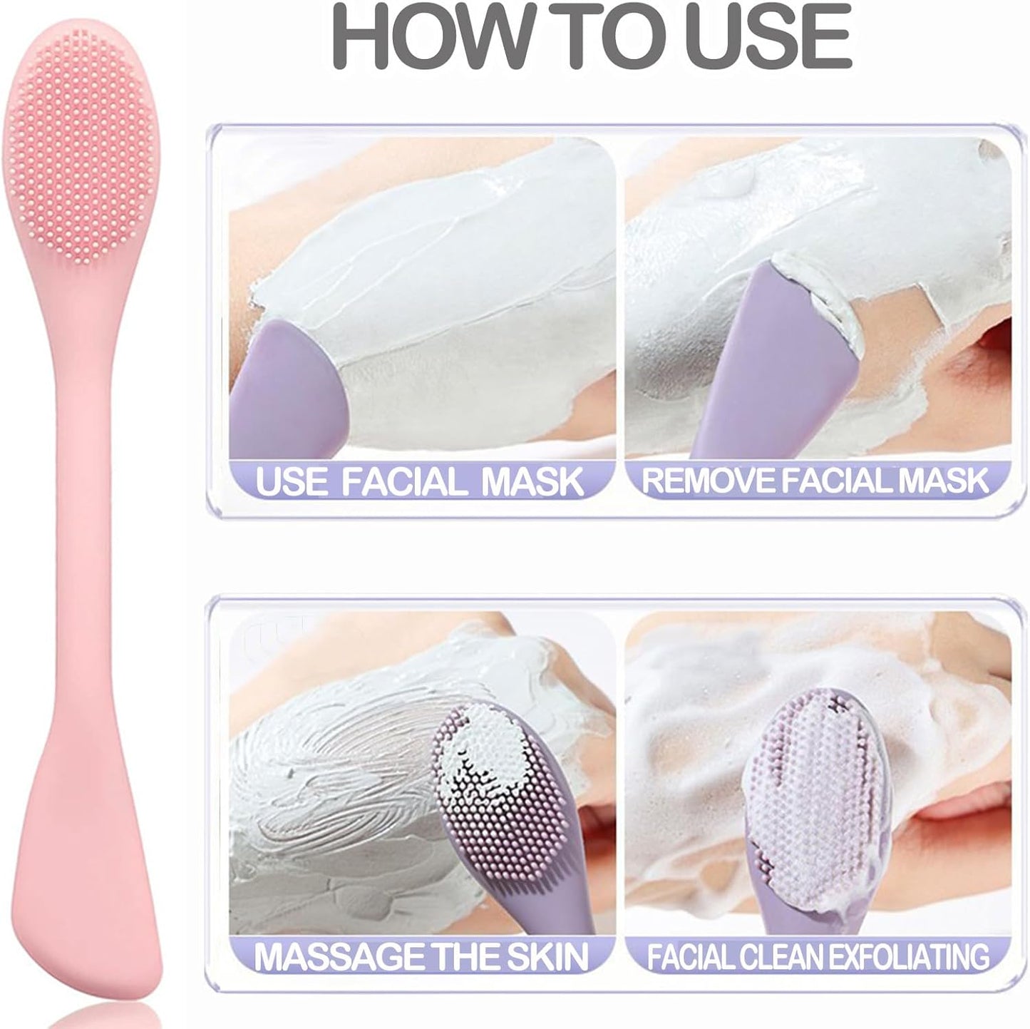 Silicone Face Mask Applicator Brush,Soft DIY Skincare Tools,Scrubber Exfoliator,Facial Cleansing Brush for Deep Gentle Exfoliating (Pink/Purple) Pink/Purple