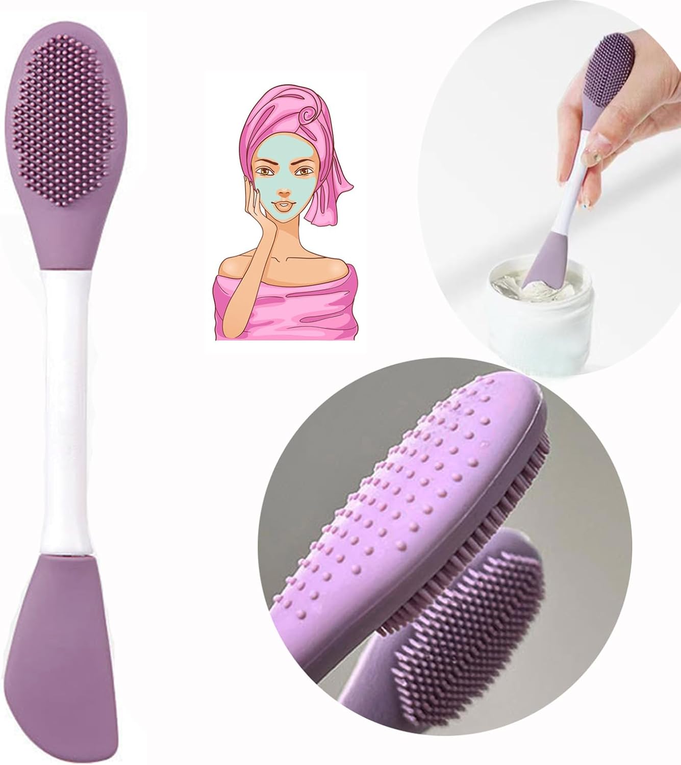 3PCS Double-Ended Silicone Face Mask Brush,Facial Cleansing Brushes,Facial Applicator,3-in-1 Brush Mud/Cream,Soft Makeup Beauty Tools for Apply Cream/Mud